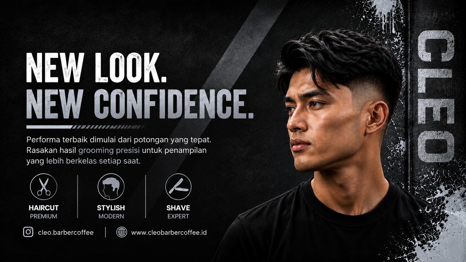 Banner New Look, New Confidence - Cleo Barber Coffee